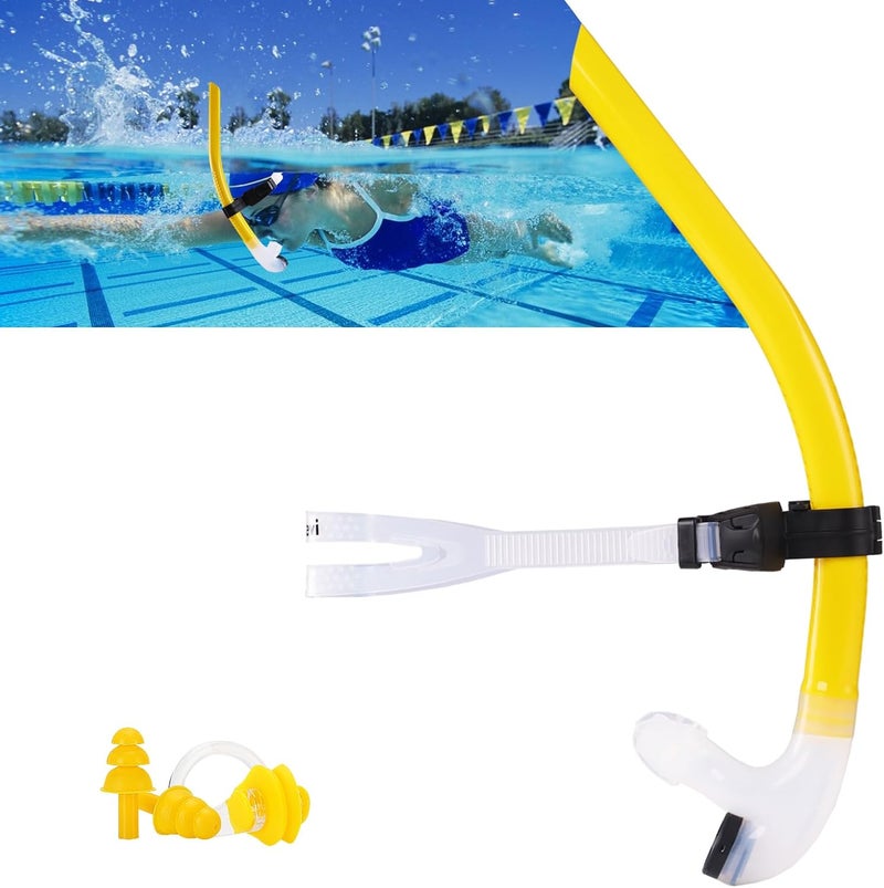 Focevi Swim Snorkel for Lap Swimming，No Loud gurgling Noise No Hurt Forehead No Slip Swimming Snorkeling Training for Adult/Kid/Youth,Swimmer Snorkle Center Mount Snorkel One-Way Purge Valve - Image 1